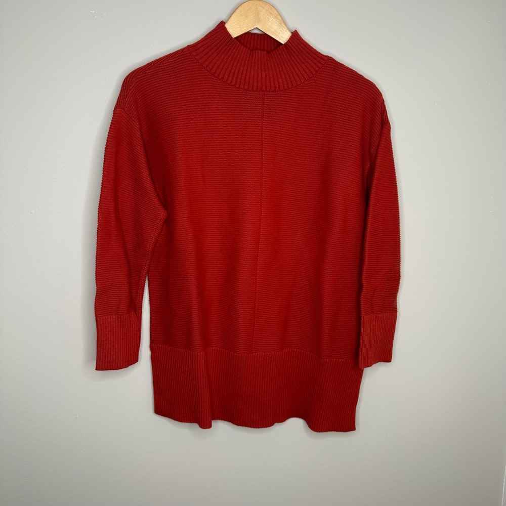 Talbots Plus Size Red Mock Neck Knit Sweater Ribbed Tunic Top